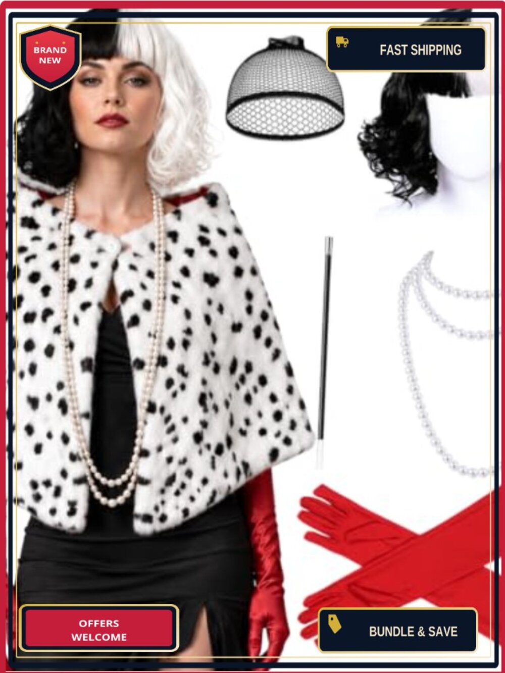 6 Pack Dalmatian Shawl Suit Women Halloween Costume Set Gloves